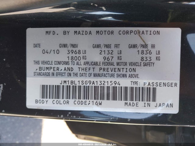 Aukcja sprzedaży 2010 Mazda Mazda3 I Sport, vin: JM1BL1SG9A1321594, numer aukcji: 45044919