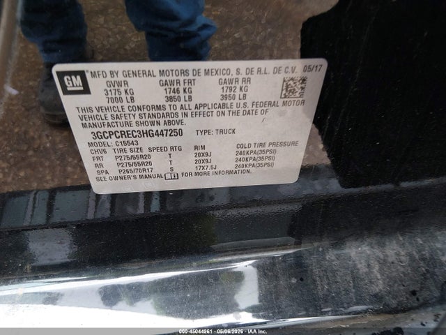Aukcja sprzedaży 2017 Chevrolet Silverado 1500 1lt, vin: 3GCPCREC3HG447250, numer aukcji: 45044961