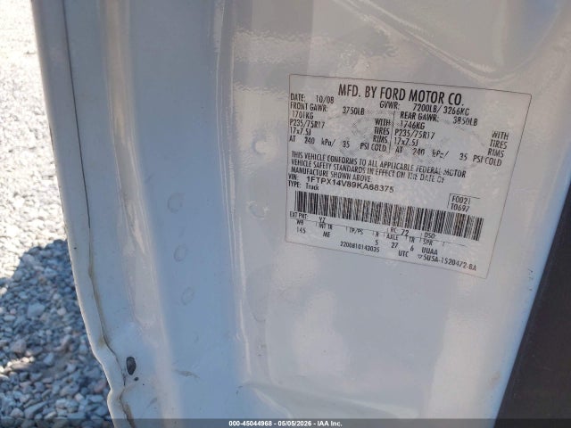 Продаж на аукціоні авто 2009 Ford F-150 Fx4/lariat/xl/xlt, vin: 1FTPX14V89KA68375, номер лоту: 45044968