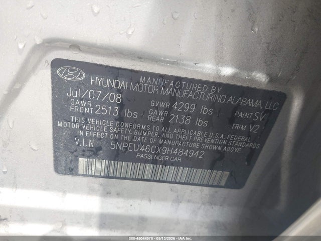 2009 Hyundai Sonata Limited მანქანა იყიდება აუქციონზე, vin: 5NPEU46CX9H484942, აუქციონის ნომერი: 45044970
