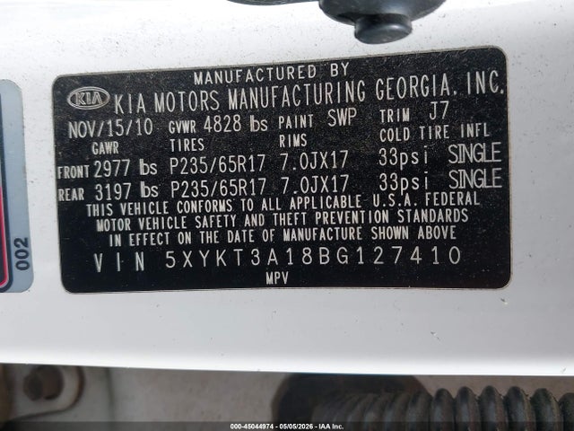 45044974 :رقم المزاد ، 5XYKT3A18BG127410 vin ، 2011 Kia Sorento Lx مزاد بيع
