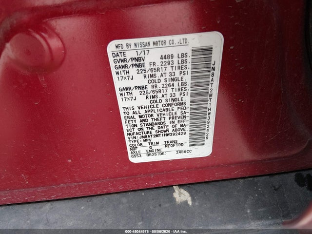 2017 Nissan Rogue Sv მანქანა იყიდება აუქციონზე, vin: JN8AT2MT1HW392429, აუქციონის ნომერი: 45044976