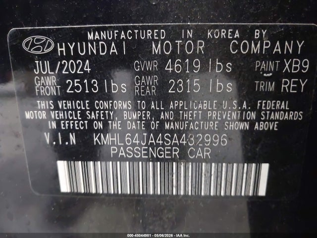 Aukcja sprzedaży 2025 Hyundai Sonata Sel, vin: KMHL64JA4SA432996, numer aukcji: 45044981