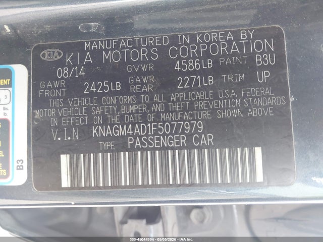 45044994 :رقم المزاد ، KNAGM4AD1F5077979 vin ، 2015 Kia Optima Hybrid مزاد بيع