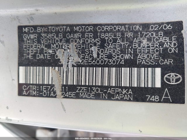 Продаж на аукціоні авто 2006 Toyota Corolla Le, vin: JTDBR32E560073074, номер лоту: 45045003