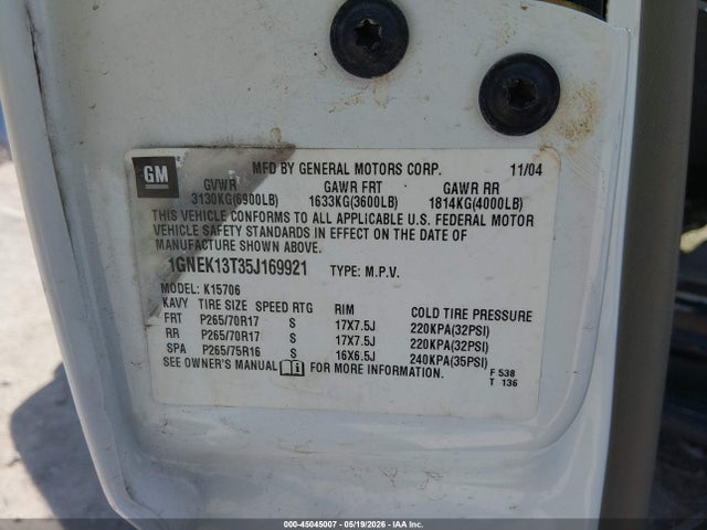 Продаж на аукціоні авто 2005 Chevrolet Tahoe Lt, vin: 1GNEK13T35J169921, номер лоту: 45045007