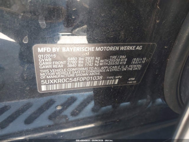 BMW X5 Xdrive35i 2015 5UXKR0C54F0P01038 Image 9