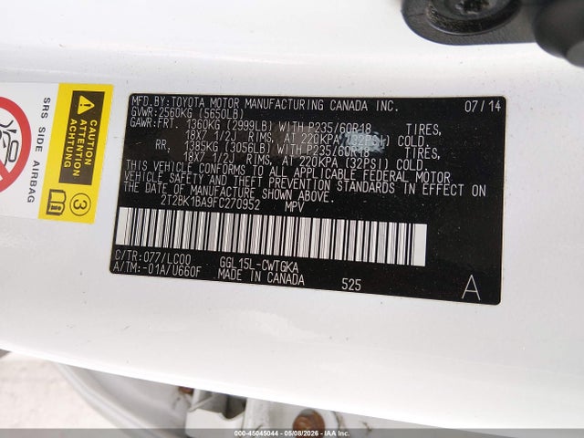 Продажа на аукционе авто 2015 Lexus Rx 350, vin: 2T2BK1BA9FC270952, номер лота: 45045044
