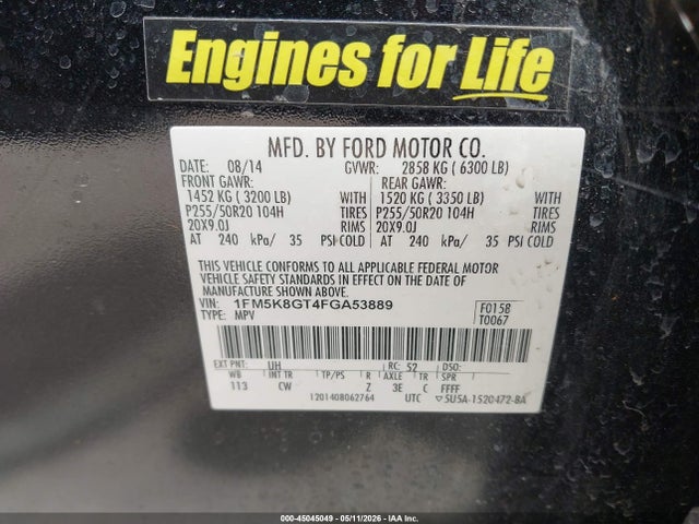 Продаж на аукціоні авто 2015 Ford Explorer Sport, vin: 1FM5K8GT4FGA53889, номер лоту: 45045049