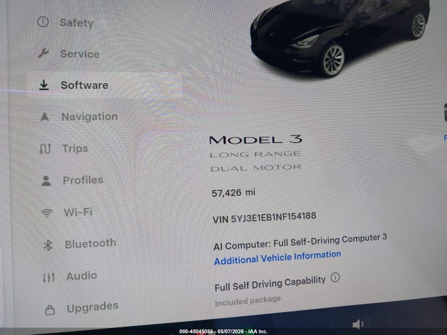 5YJ3E1EB1NF154188 Tesla Model 3 Long Range Dual Motor All-wheel Drive
