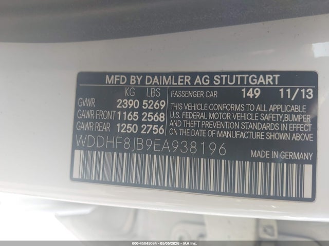 Aukcja sprzedaży 2014 Mercedes-benz E 350 4matic, vin: WDDHF8JB9EA938196, numer aukcji: 45045064
