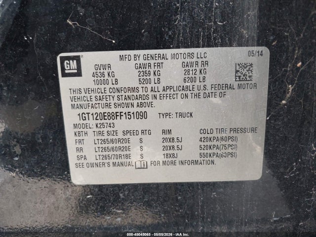 Aukcja sprzedaży 2015 Gmc Sierra 2500hd Denali, vin: 1GT120E88FF151090, numer aukcji: 45045065