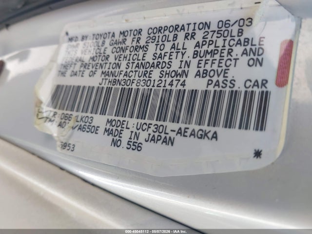 Aukcja sprzedaży 2003 Lexus Ls 430, vin: JTHBN30F830121474, numer aukcji: 45045112