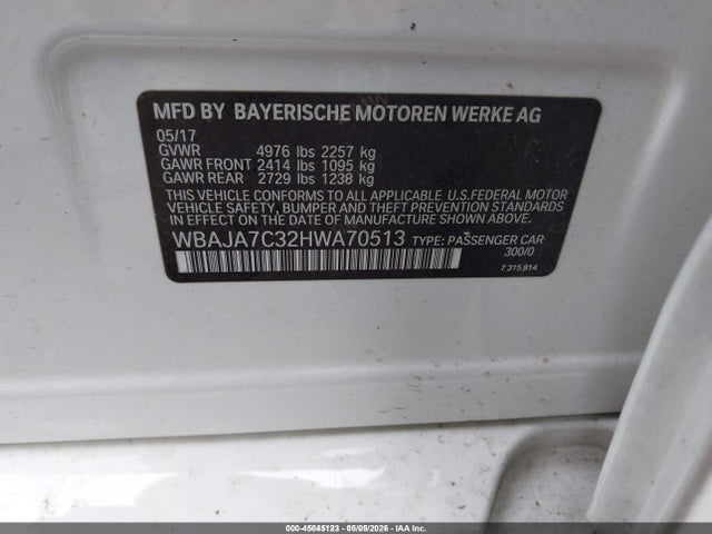 Aukcja sprzedaży 2017 Bmw 530i Xdrive, vin: WBAJA7C32HWA70513, numer aukcji: 45045123