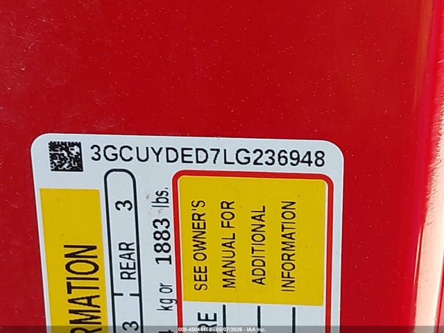 45045152 :رقم المزاد ، 3GCUYDED7LG236948 vin ، 2020 Chevrolet Silverado 1500 4wd  Short Bed Lt مزاد بيع