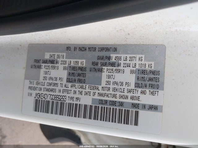 45045153 :رقم المزاد ، JM3KE4DY7G0A69293 vin ، 2016 Mazda Cx-5 Grand Touring مزاد بيع