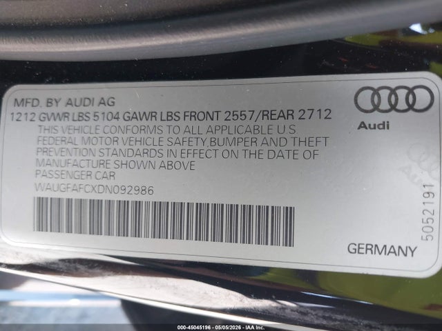 2013 Audi A6 2.0t Premium მანქანა იყიდება აუქციონზე, vin: WAUGFAFCXDN092986, აუქციონის ნომერი: 45045196