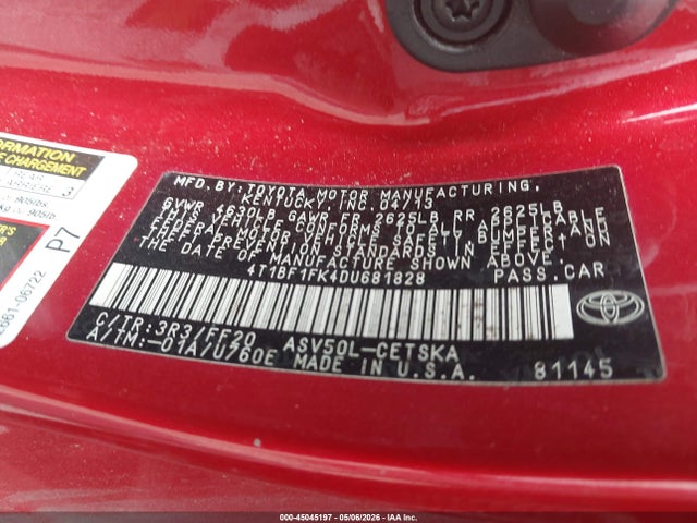Aukcja sprzedaży 2013 Toyota Camry Se, vin: 4T1BF1FK4DU681828, numer aukcji: 45045197
