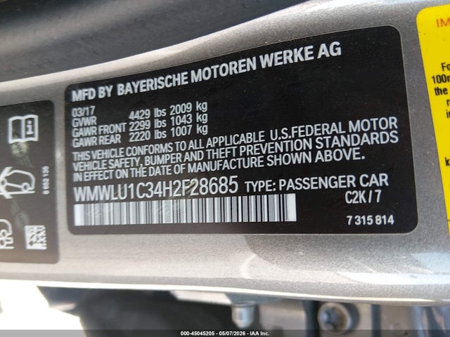 Продажа на аукционе авто 2017 Mini Clubman Cooper, vin: WMWLU1C34H2F28685, номер лота: 45045205