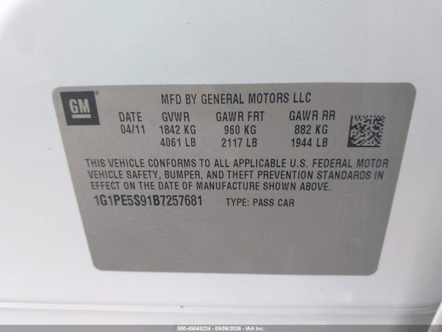 Aukcja sprzedaży 2011 Chevrolet Cruze Lt, vin: 1G1PE5S91B7257681, numer aukcji: 45045224