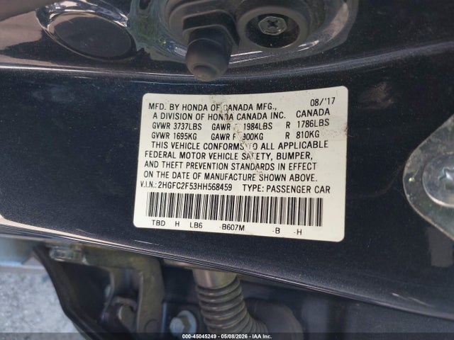 2017 Honda Civic Lx მანქანა იყიდება აუქციონზე, vin: 2HGFC2F53HH568459, აუქციონის ნომერი: 45045249
