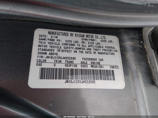 Aukcja sprzedaży 2018 Nissan Rogue Sport Sv, vin: JN1BJ1CR0JW252595, numer aukcji: 45045268