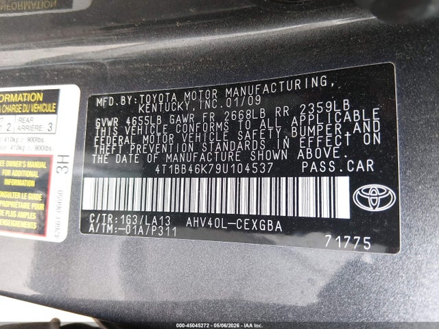 45045272 :رقم المزاد ، 4T1BB46K79U104537 vin ، 2009 Toyota Camry Hybrid مزاد بيع
