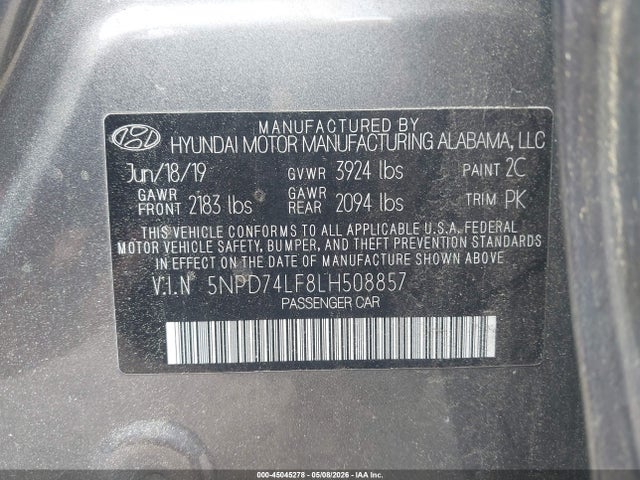 Aukcja sprzedaży 2020 Hyundai Elantra Se, vin: 5NPD74LF8LH508857, numer aukcji: 45045278