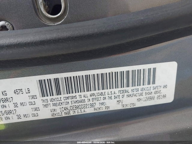 Продажа на аукционе авто 2013 Jeep Compass Latitude, vin: 1C4NJDEB0DD221987, номер лота: 45045280