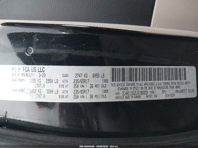 2020 Chrysler Voyager Lxi მანქანა იყიდება აუქციონზე, vin: 2C4RC1DG2LR195833, აუქციონის ნომერი: 45045290