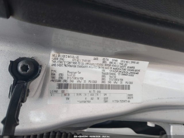Aukcja sprzedaży 2016 Ford Focus Se, vin: 1FADP3K25GL286648, numer aukcji: 45045294