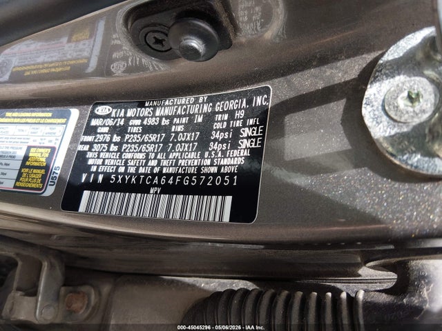 Продажа на аукционе авто 2015 Kia Sorento Lx, vin: 5XYKTCA64FG572051, номер лота: 45045296