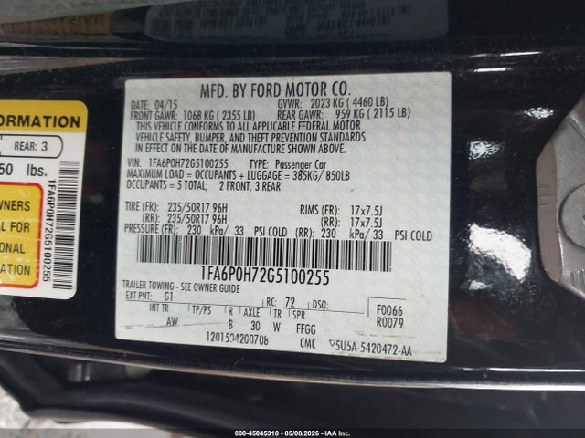 Продажа на аукционе авто 2016 Ford Fusion Se, vin: 1FA6P0H72G5100255, номер лота: 45045310