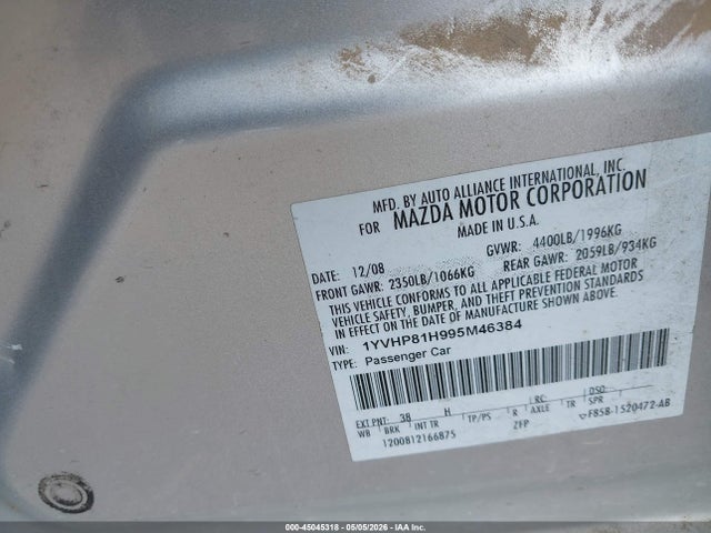Продаж на аукціоні авто 2009 Mazda Mazda6 I Sport, vin: 1YVHP81H995M46384, номер лоту: 45045318