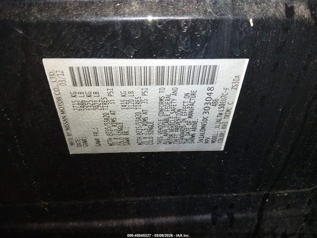 45045327 :رقم المزاد ، 5N1AL0MN5DC303048 vin ، 2013 Infiniti Jx35 مزاد بيع