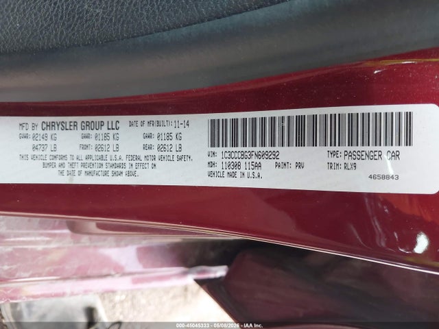 Продаж на аукціоні авто 2015 Chrysler 200 S, vin: 1C3CCCBG3FN609292, номер лоту: 45045333