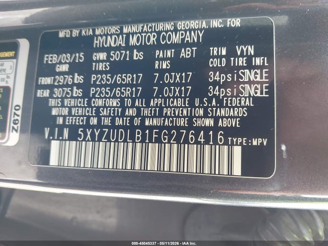 Aukcja sprzedaży 2015 Hyundai Santa Fe Sport 2.4l, vin: 5XYZUDLB1FG276416, numer aukcji: 45045337