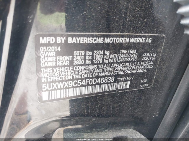 45045382 :رقم المزاد ، 5UXWX9C54F0D46838 vin ، 2015 Bmw X3 Xdrive28i مزاد بيع