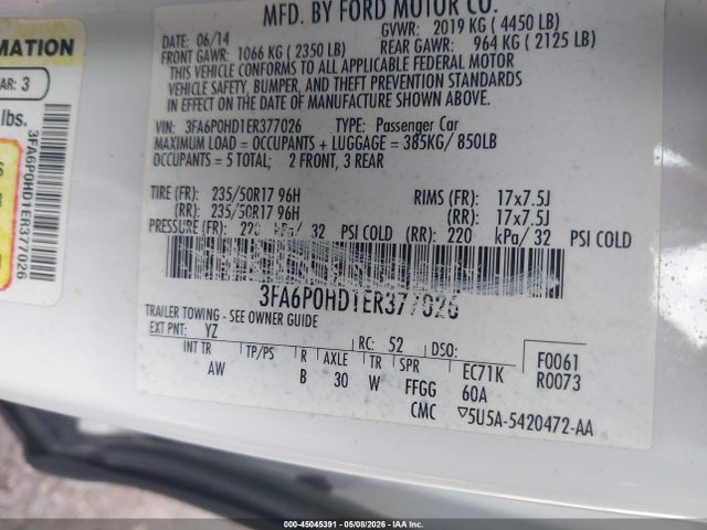 Ford FUSION SE 2014 3FA6P0HD1ER377026 Image 9