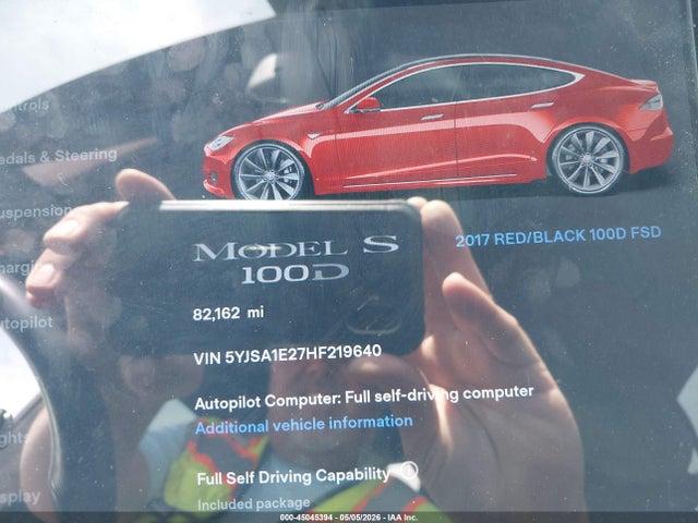 Продаж на аукціоні авто 2017 Tesla Model S 100d/60d/75d/90d/p100d, vin: 5YJSA1E27HF219640, номер лоту: 45045394