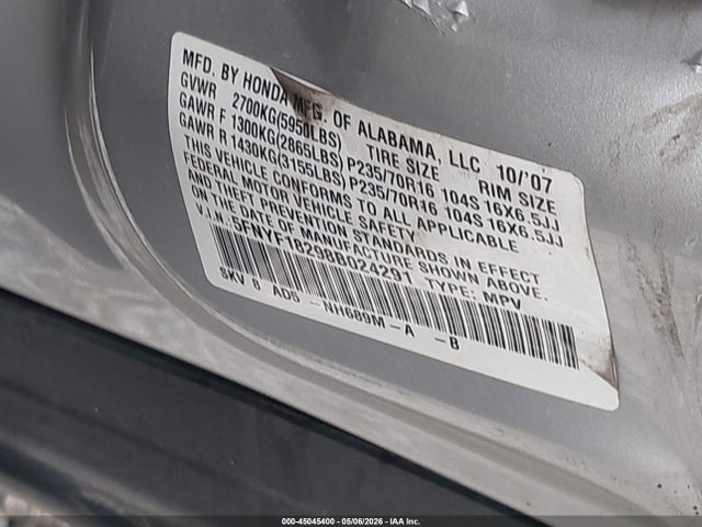 Aukcja sprzedaży 2008 Honda Pilot Vp, vin: 5FNYF18298B024291, numer aukcji: 45045400
