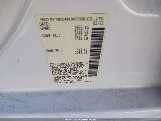 Продаж на аукціоні авто 2021 Nissan Altima S Fwd, vin: 1N4BL4BV2MN361048, номер лоту: 45045406