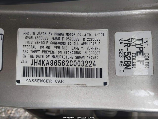 Aukcja sprzedaży 2002 Acura Rl 3.5, vin: JH4KA96562C003224, numer aukcji: 45045417