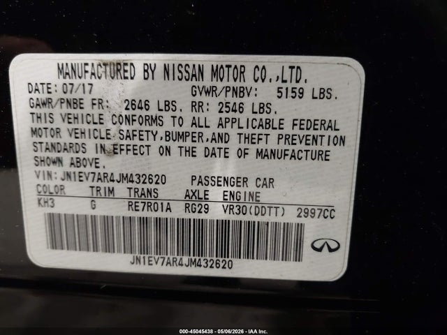 Aukcja sprzedaży 2018 Infiniti Q50 3.0t Luxe, vin: JN1EV7AR4JM432620, numer aukcji: 45045438