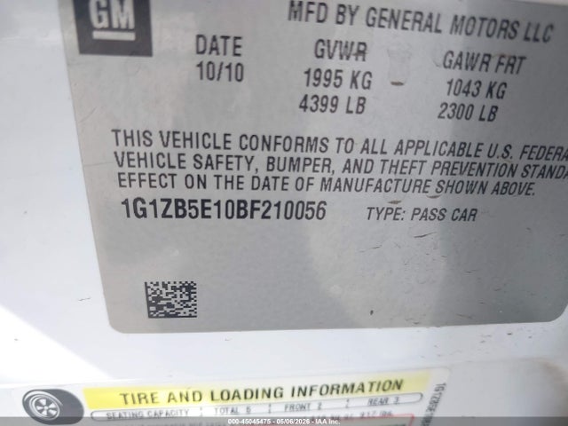 Продаж на аукціоні авто 2011 Chevrolet Malibu Ls, vin: 1G1ZB5E10BF210056, номер лоту: 45045475