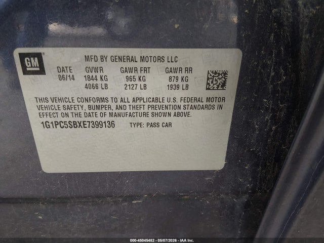 1G1PC5SBXE7399136 Chevrolet Cruze 1lt Auto