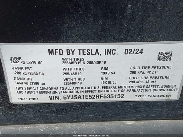5YJSA1E52RF535152 Tesla Model S Long Range