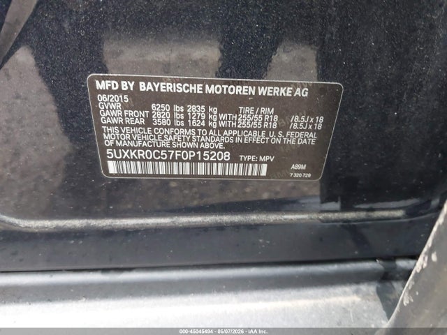 Продаж на аукціоні авто 2015 Bmw X5 Xdrive35i, vin: 5UXKR0C57F0P15208, номер лоту: 45045494