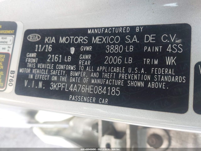 Продажа на аукционе авто 2017 Kia Forte Lx, vin: 3KPFL4A76HE084185, номер лота: 45045498