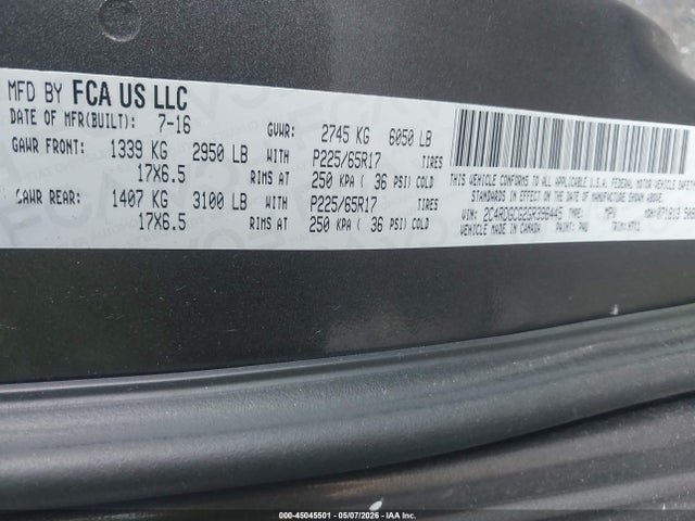 2016 Dodge Grand Caravan Sxt მანქანა იყიდება აუქციონზე, vin: 2C4RDGCG2GR396445, აუქციონის ნომერი: 45045501